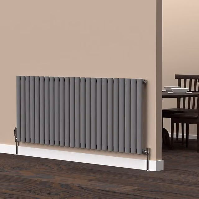 Lux Heat Oval Anthracite Grey Horizontal Wall Mounted Radiator, W: 144 cm, H: 60 cm