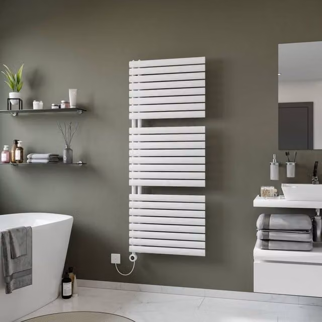 Bathroom Kingdom Nova Electric Designer Flat Panel Heated Towel Rail, White, W: 500 mm, H: 816 mm