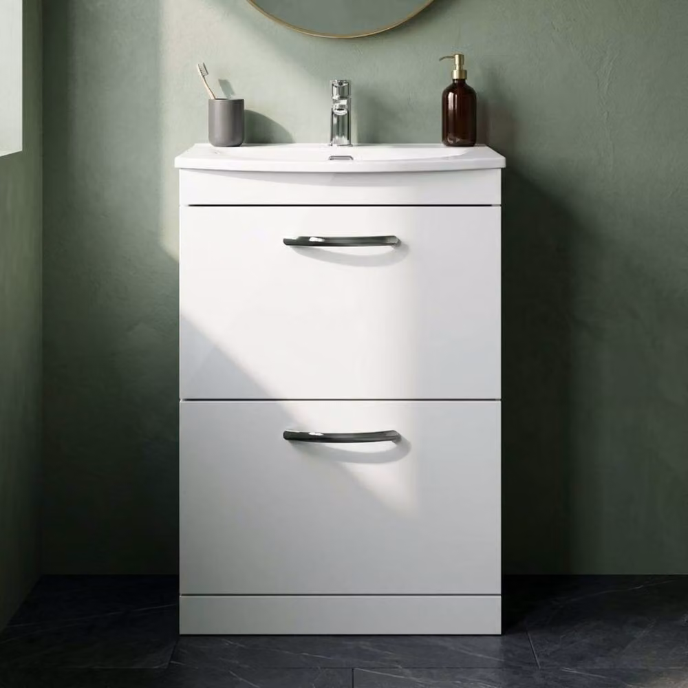 Balterley Millwich Contemporary 2 Drawer Vanity Basin Unit, Gloss White, W: 60 cm, H: 86.5 cm – 2