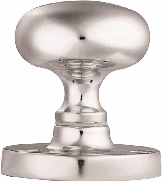Loops Pair of Mushroom Mortice Door Knobs with Concealed Rose in Polished Chrome, 59mm Diameter