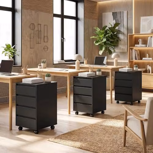 HOMCOM Mobile Vertical Filing Cabinet with 4 Drawers for Home Office, Black, W/D/H: 40 x 46 x 65 cm – 9