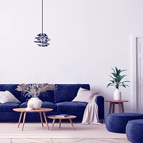 Happy Homewares Modern Blue Gloss Metal Double Ribbon Spiral Swirl Ceiling Light Pendant Shade, Diameter: 23 cm – 4