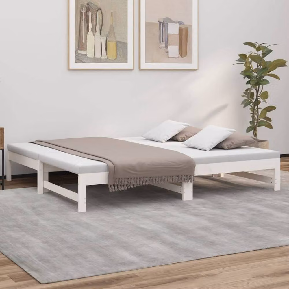 Berkfield Home White Pull-out Day Bed in Solid Pine Wood, W/D/H: 150 x 190 x 75 cm – 2