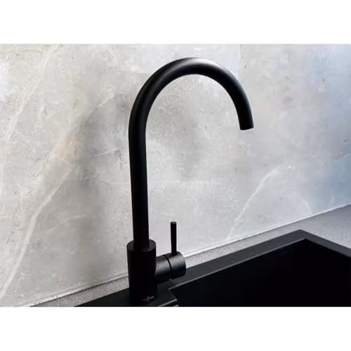Reginox Taravo MB Single Lever Swan Neck Kitchen Mixer Tap in Matt Black – 2