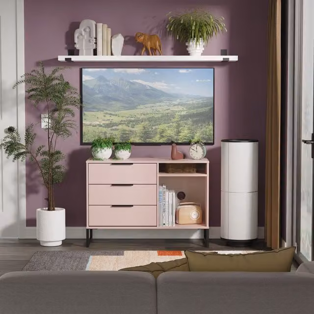 Ready Assembled 2 U Fuji 3 Drawer Modern TV Unit in Dusty Pink