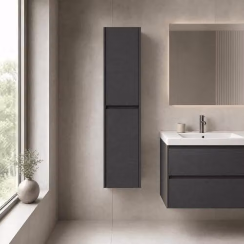 Balterley Tall Bathroom Storage Cabinet in Graphite Grey, Wall Mounted Slimline 2 Door Cupboard with Soft Close Doors, W/D/H: 35.0 x 25.5 x 143.3 cm – 2
