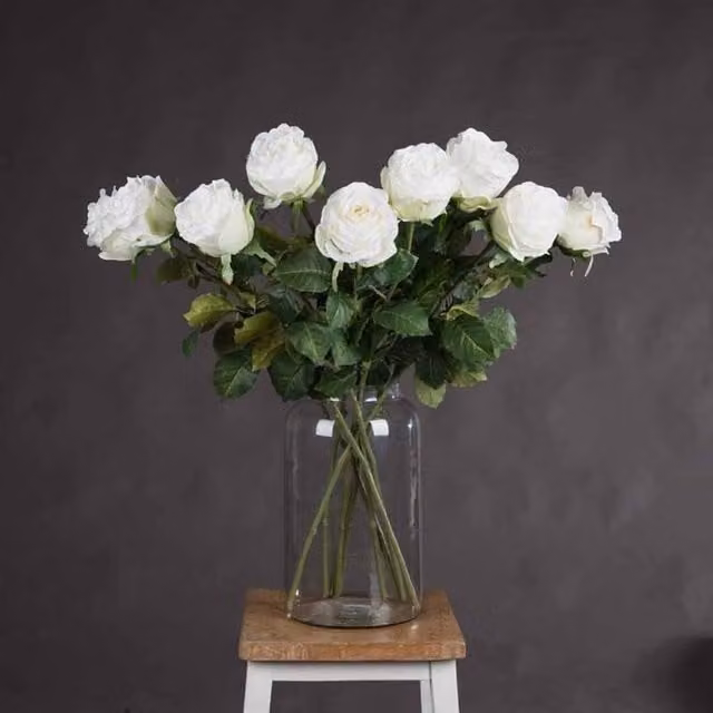Lemon Pavilion Traditional White Artificial Rose Flower, W: 9 cm, D: 9 cm, H: 71 cm – 1