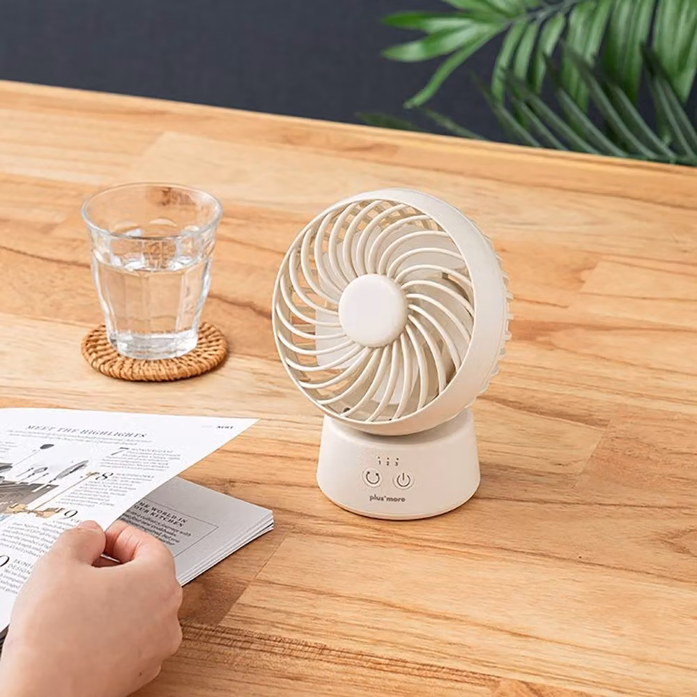 Life on Products Round Mini Desk Fan with Oscillation and Timer, USB-C Rechargeable, Grey or White, W: 16.0 cm, D: 16.0 cm, H: 11.8 cm – 2
