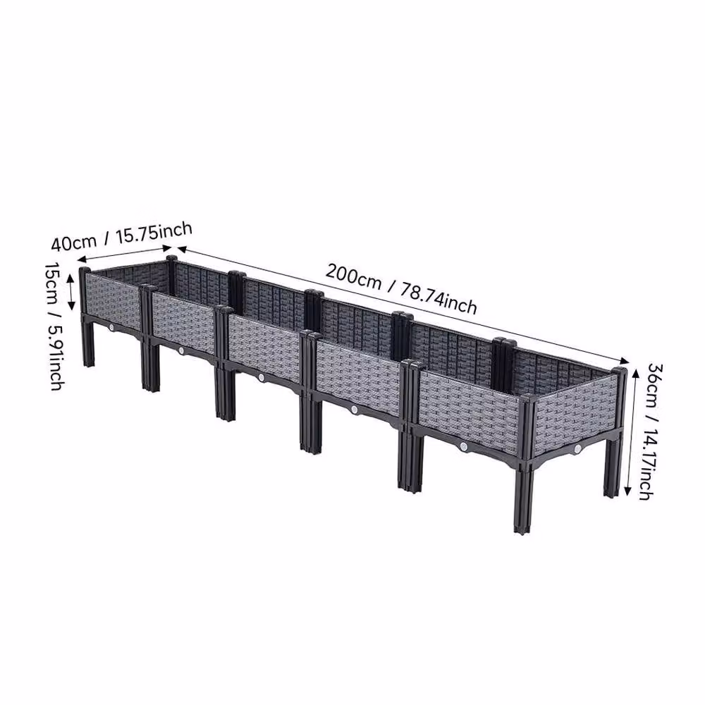 NESTLUNE Grey Garden Bed Planter W: 200 cm, D: 40 cm, H: 36 cm – 2