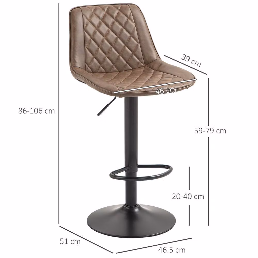 STILVORA Set of 2 Modern Adjustable Height Swivel Bar Stools in Brown Synthetic Leather – 3