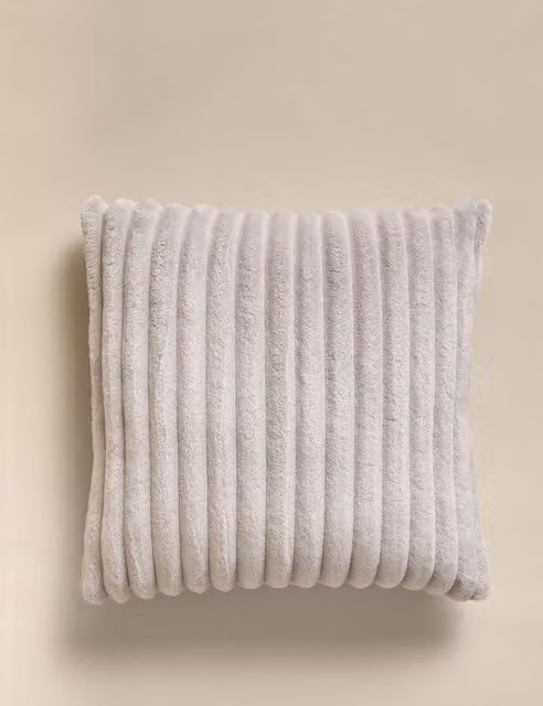 M&S Ribbed Fleece Square Cushion in Dove Grey