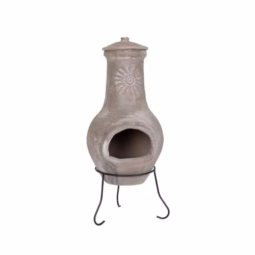 Charles Bentley Clay and Steel Chiminea Patio Heater in Grey or Beige, H 80 cm x W 35 cm – 3