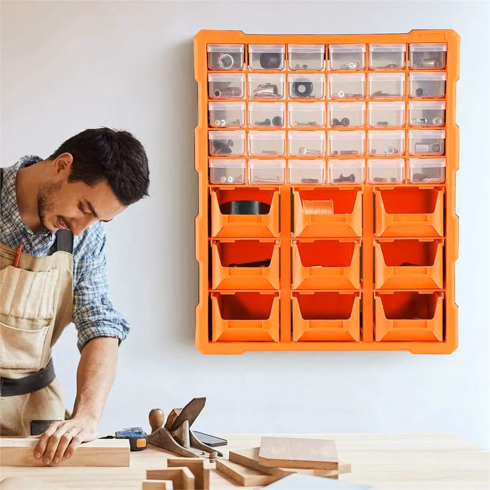SPETLEK Multi Drawer Parts Organiser Unit with 39 Orange and Transparent Drawers – 5