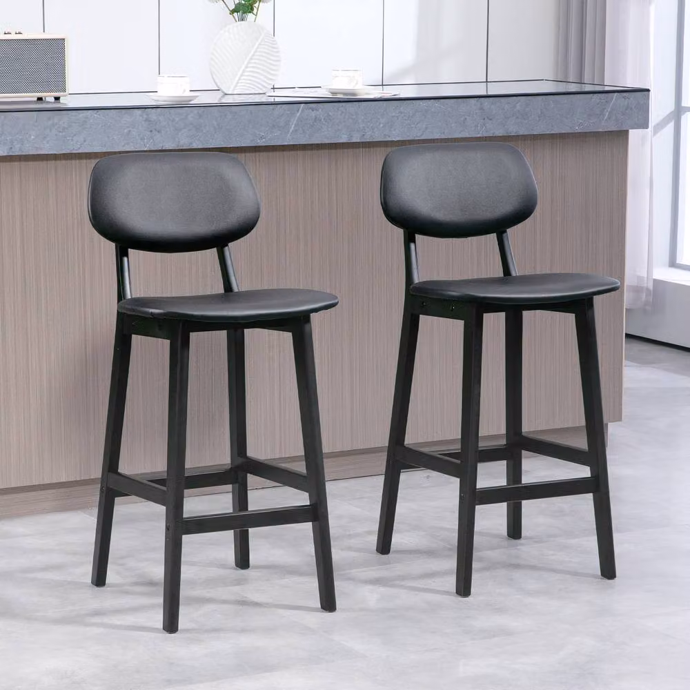 STILVORA Set of 2 Modern Black Synthetic Leather Bar Stools with Wooden Structure – 3