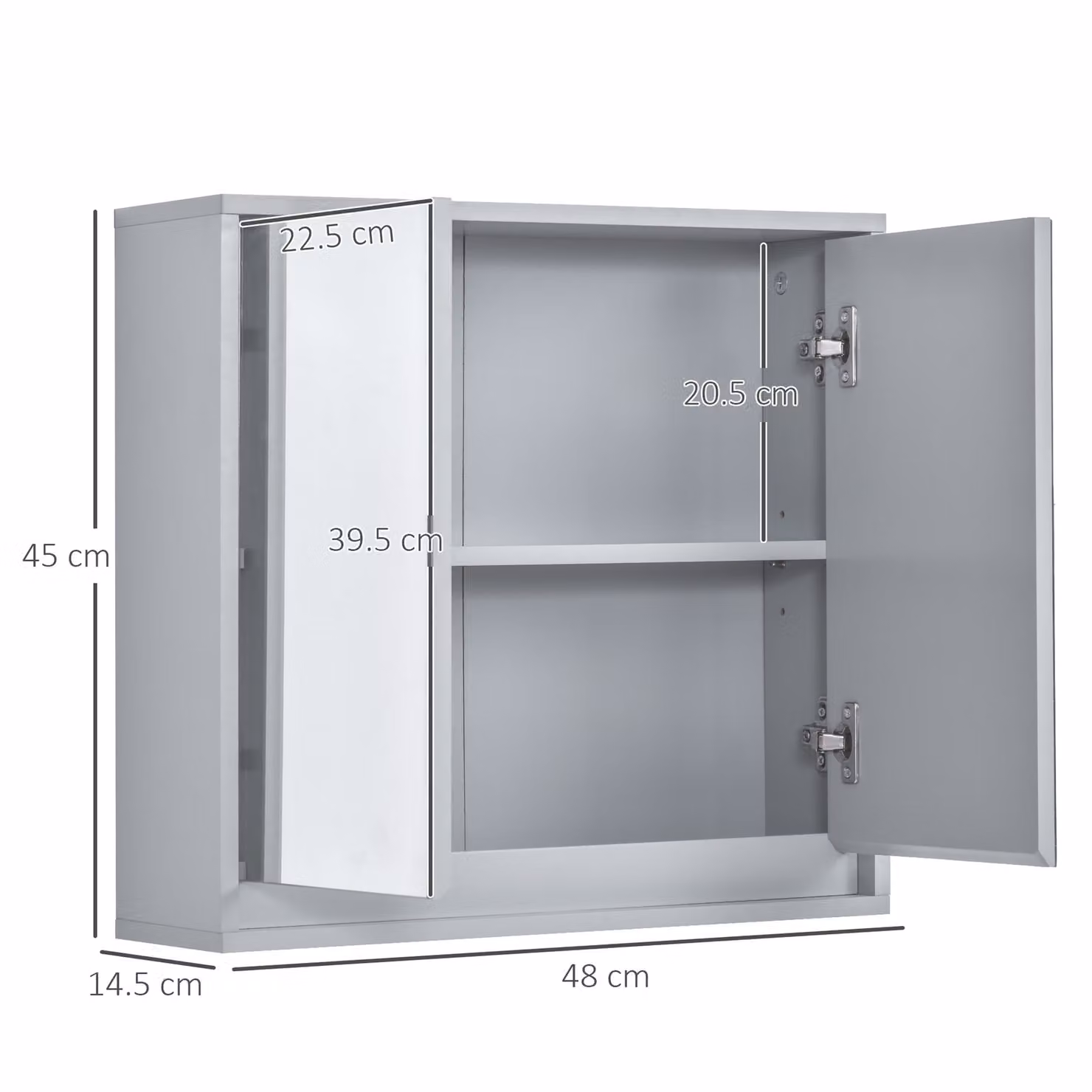 HOMCOM Grey Wall Mounted Bathroom Cabinet with Mirror and Soft Close Hinged Doors – 2