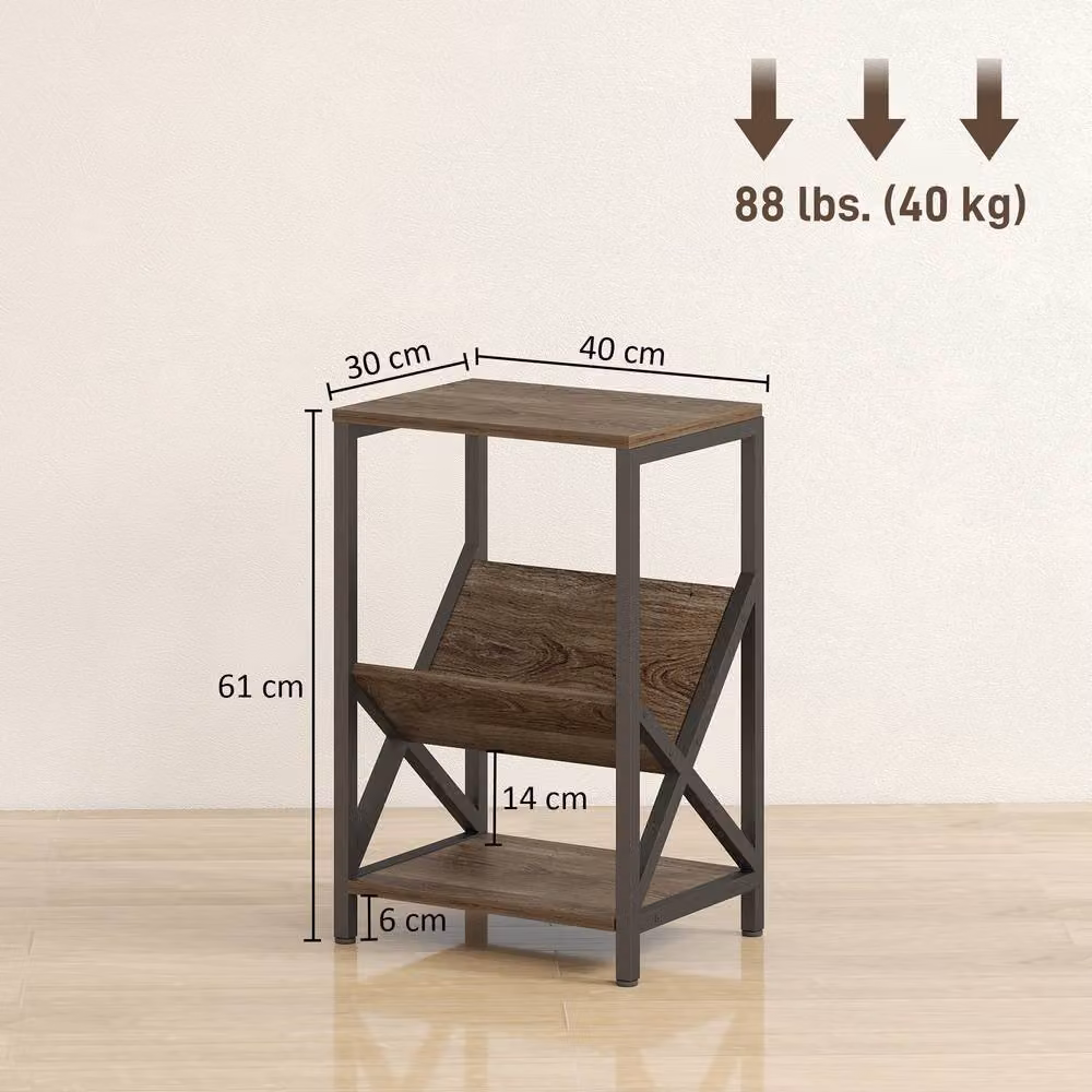 HOMCOM Narrow Side Table with 3-Tier Storage in Brown and Black, W: 40 cm, D: 30 cm, H: 40 cm – 3
