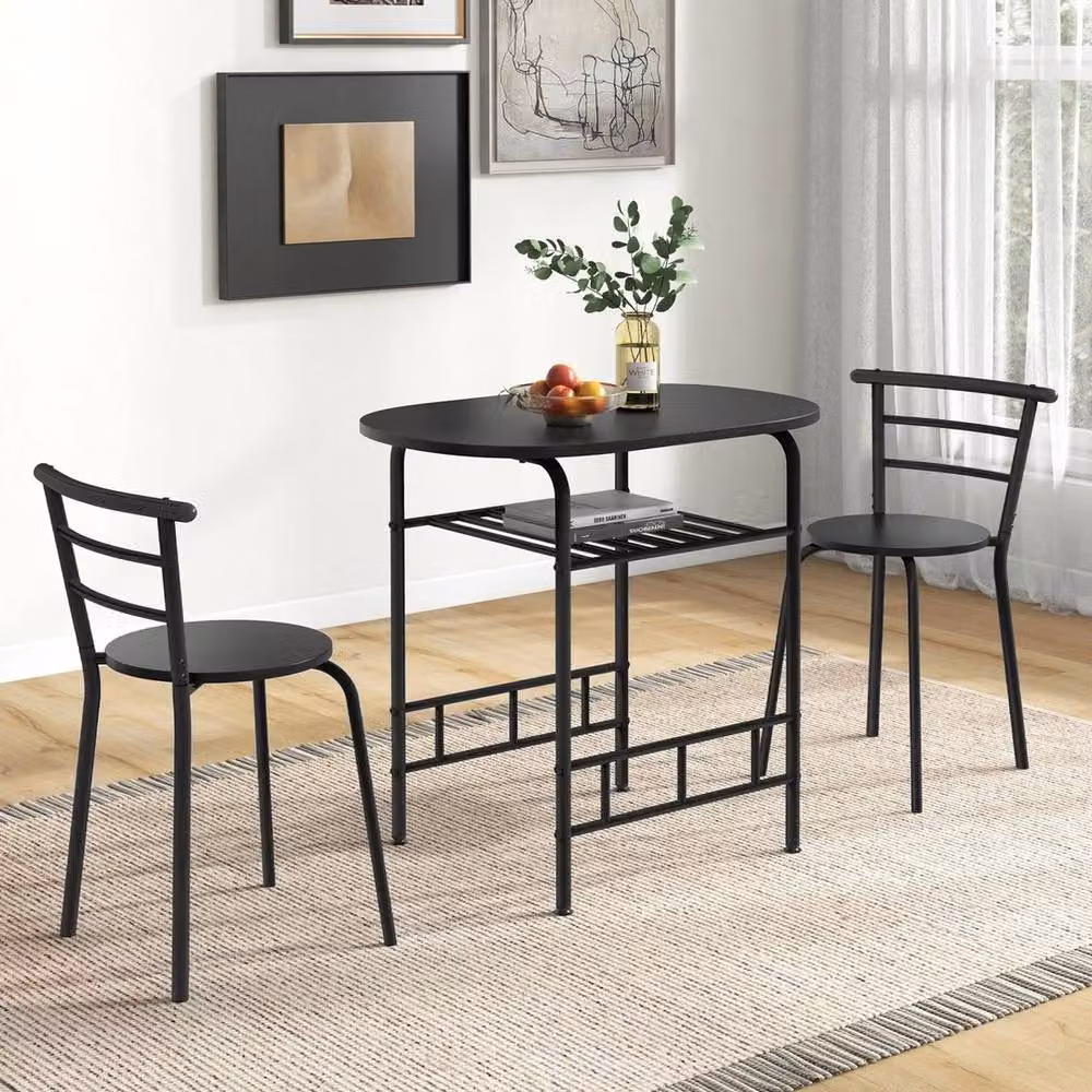 Kelvenix 3-Piece Modern Dining Table and Chairs Set in Black – 3