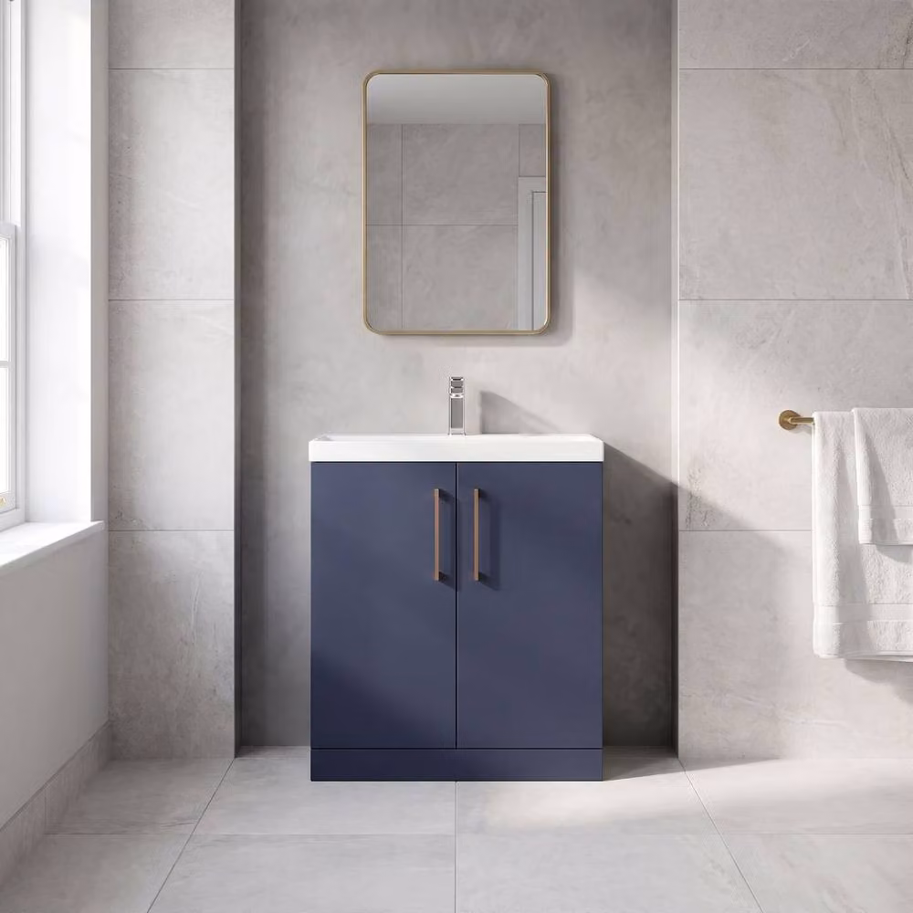 Balterley Contemporary Freestanding 2-Door Bathroom Vanity Unit with Basin in Matt Blue, W/D/H: 80 x 39 x 84 cm – 2