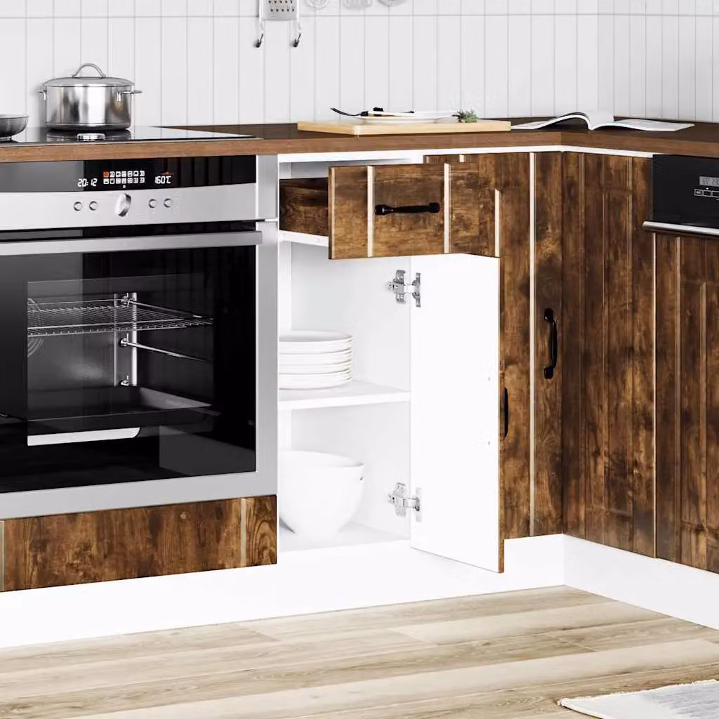 Berkfield Home Lucca Smoked Oak Kitchen Sink Base Cabinet in Brown – 2