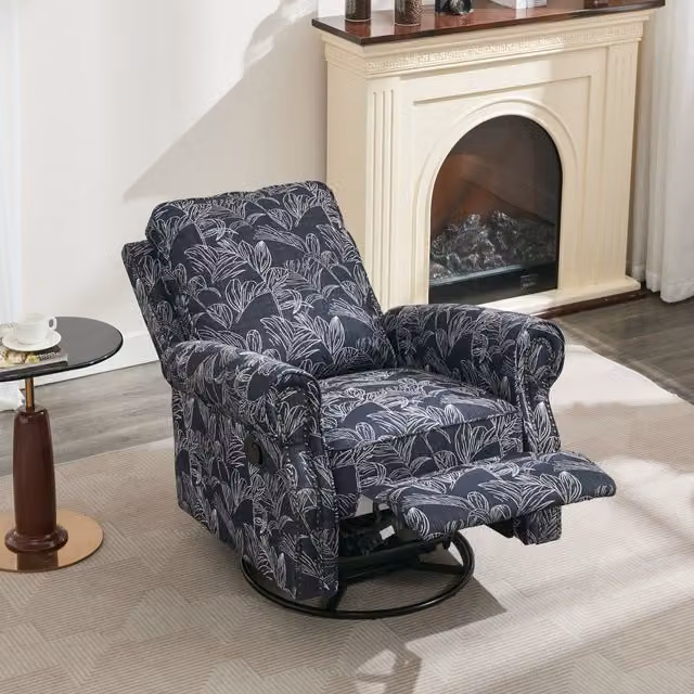 FURNITURE ONE Navy Blue Fabric Recliner Armchair with 360 Degree Swivel and Adjustable Backrest and Footrest