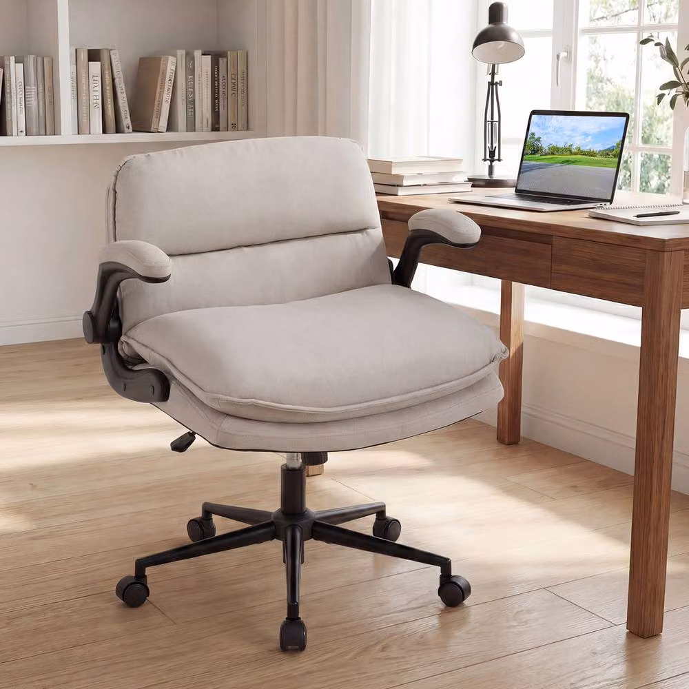 Costway Criss Cross Task Chair with Flip-up Arms and Adjustable Height in Beige – 2