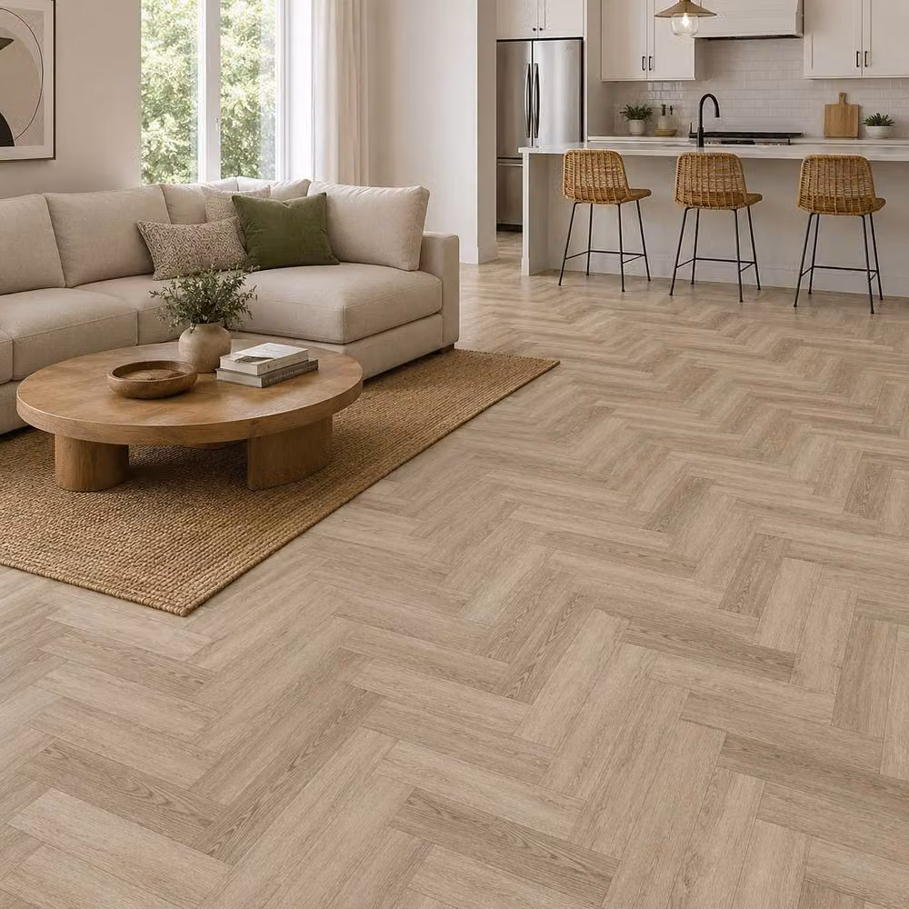 ENER-J SPC Herringbone Vinyl Flooring, Ivory Birch, 1.72 m2, Pack of 20 – 2