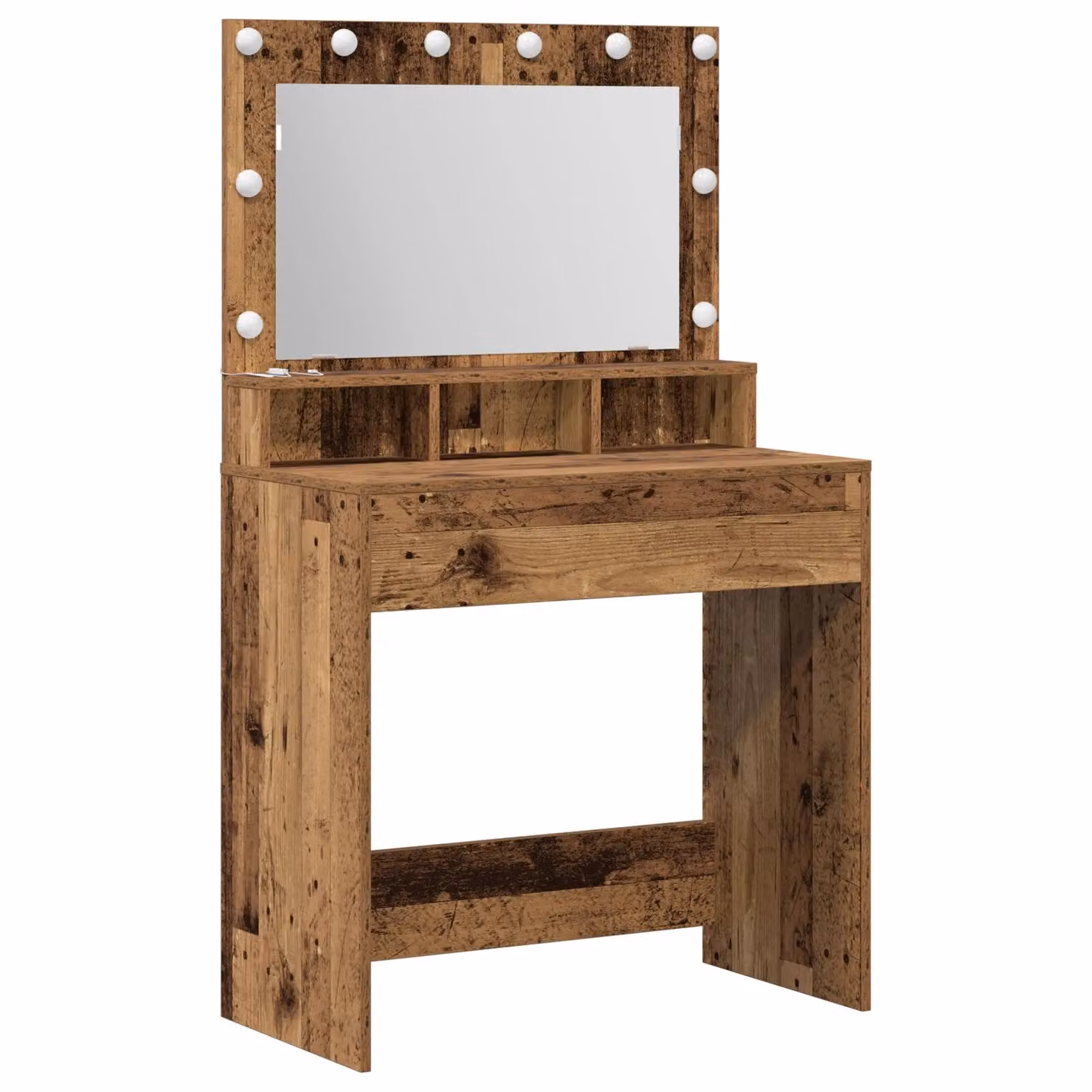 Berkfield Home Vintage Style Dressing Table with Hollywood LED Lights, Brown, W/D/H: 79 x 41 x 135 cm – 2