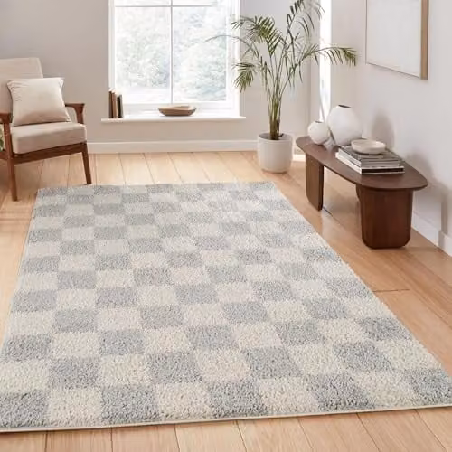 Desire Rugs Chester Modern Checkered Shaggy Area Rug, Grey, W: 160 cm, L: 230 cm
