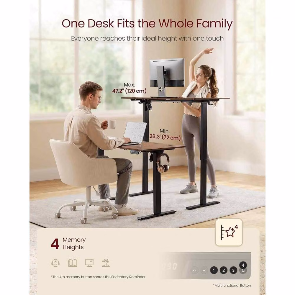 The Bazaarist Electric Height Adjustable Standing Desk in Brown Wood Finish – 3