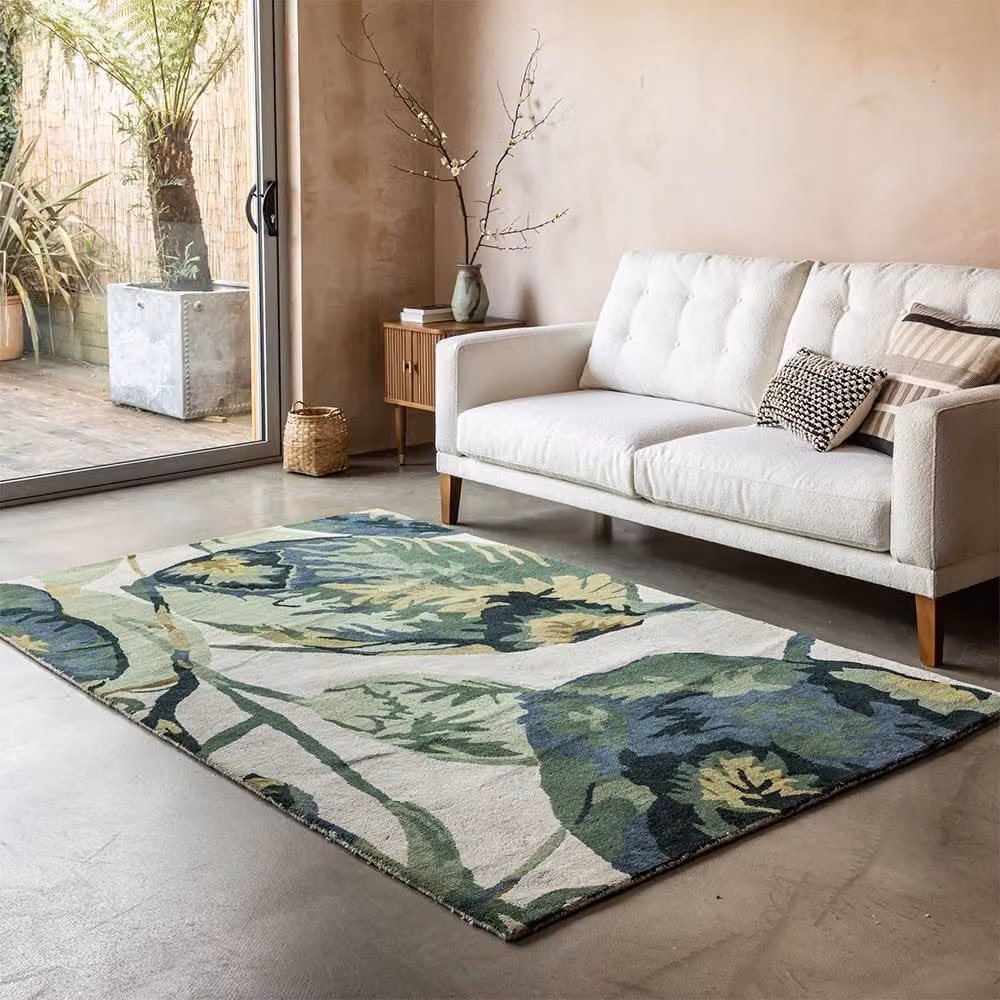 Atkin and Thyme Botanical Hand Tufted Floral Rug, Multicolour Green and Blue, W: 170 cm, D: 240 cm