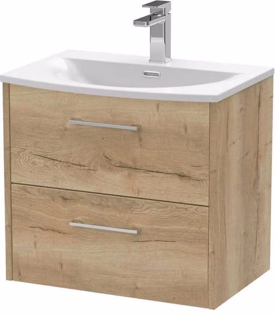 Balterley Winshill 2 Drawer Wall Hung Vanity Basin Unit, Light Oak Brown, Width: 60 cm – 1