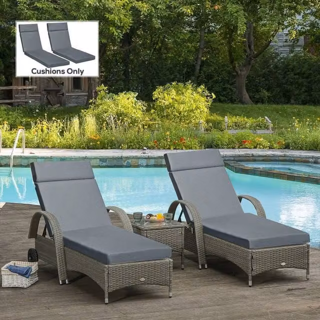 EONLION Set of 2 Grey Rectangular Lounger Cushions, W: 120 cm, D: 90 cm