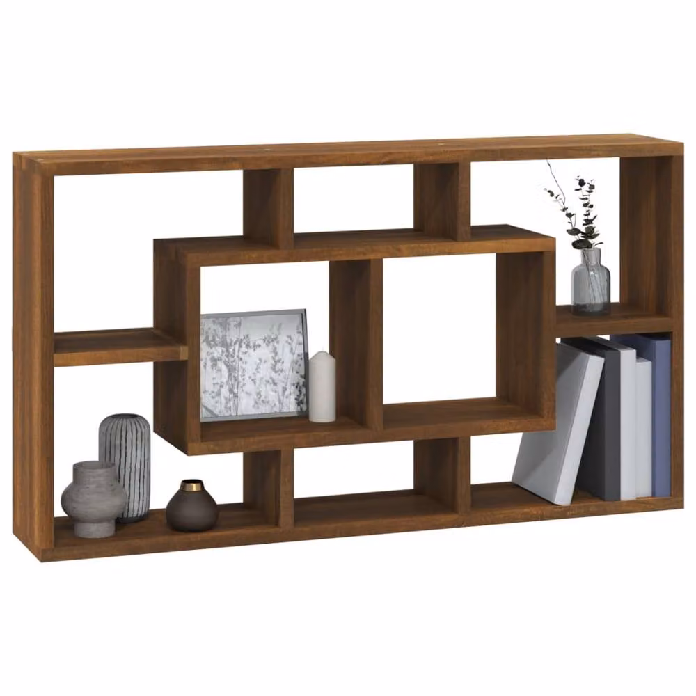 Berkfield Home Wall Mounted Cube Display Shelf with 8 Compartments in Brown Oak – 3