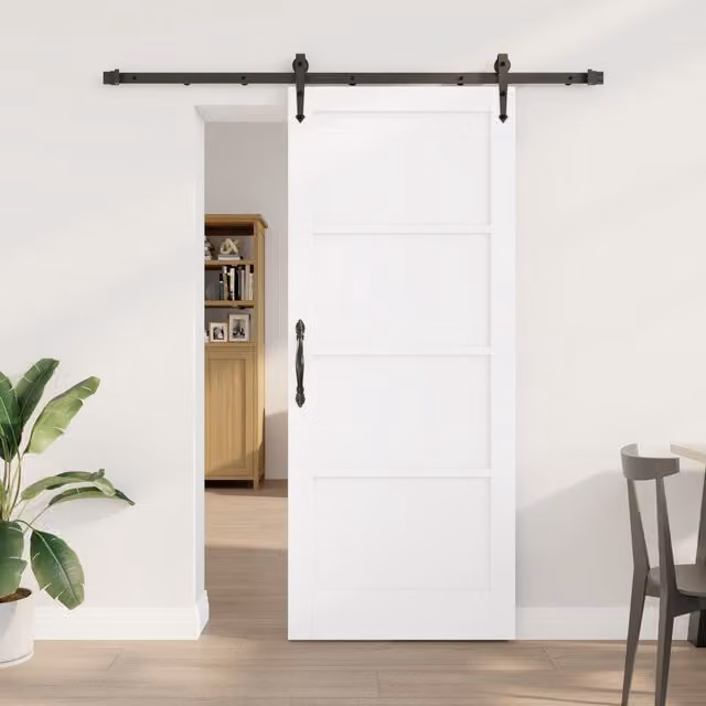 Berkfield Home Modern White Lacquered Solid Pine Sliding Door with Hardware Set W: 83 cm, H: 202 cm