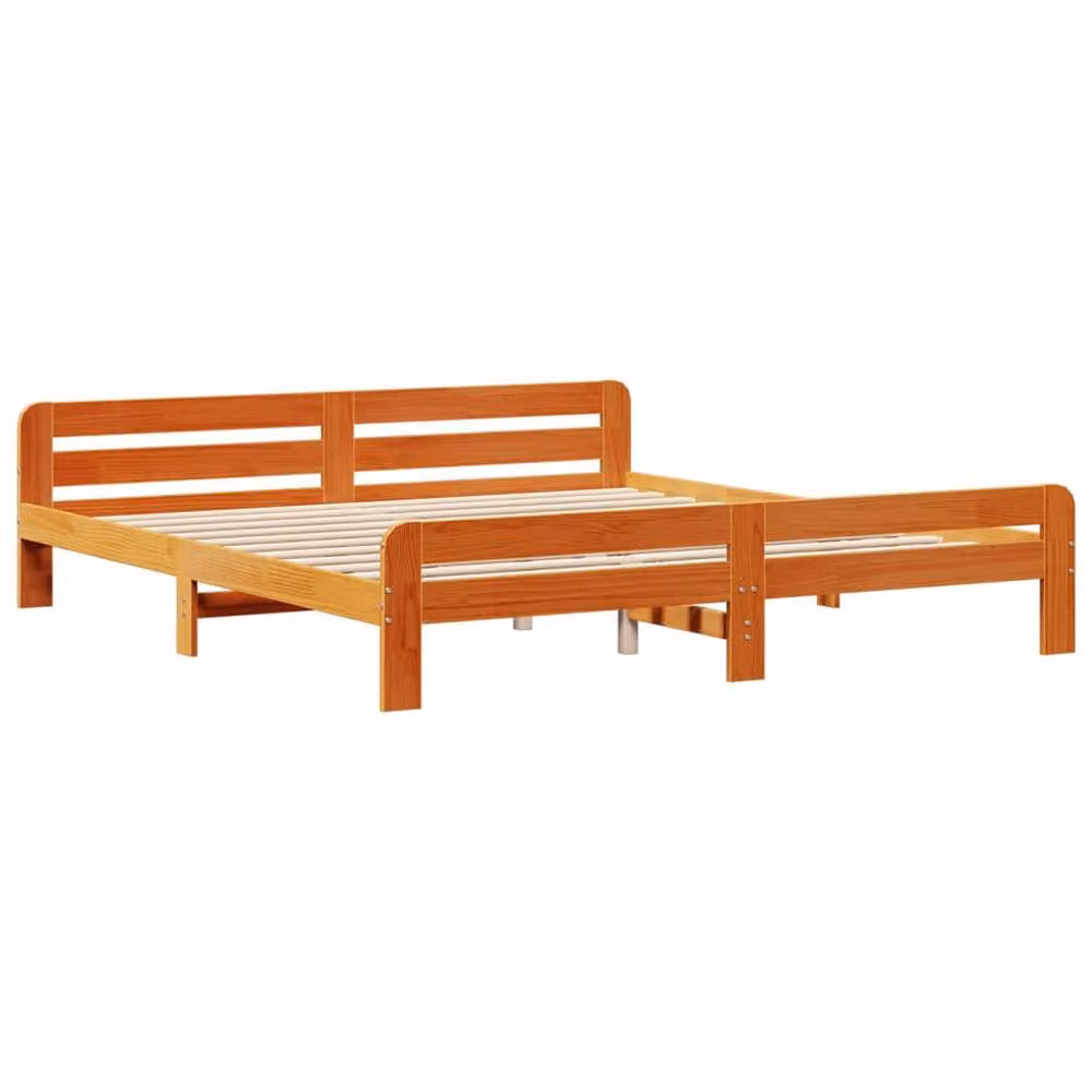 Berkfield Home Waxed Brown Solid Pine Bed Frame W/D/H: 200 x 200 cm – 3