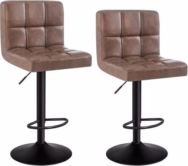 FORGEVIO Set of 2 Modern Faux Leather Bar Stools in Brown with Metal Frame – 1