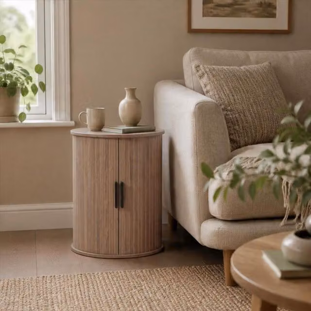 Home Source Grova Tall Round Side Table in Brown and Black