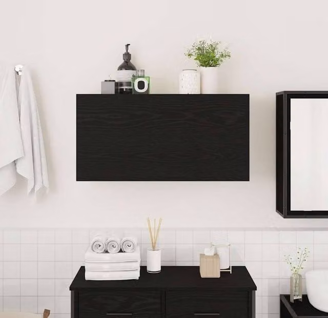 Berkfield Home Black Decorative Bathroom Wall Cabinet W: 80 cm, D: 25 cm, H: 40 cm – 1