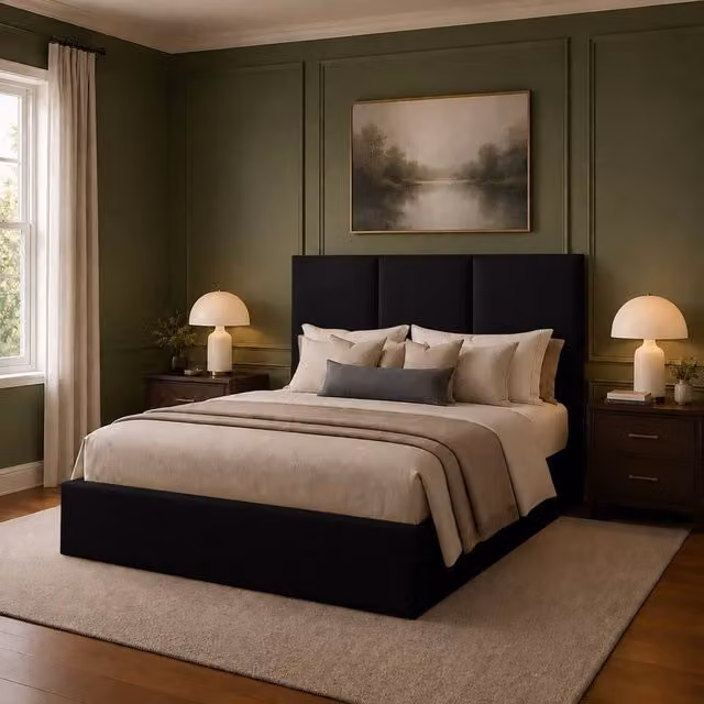 Desire Deco Stanley Upholstered Plush Velvet Bed Frame in Black, W/D/H: 90 x 190 cm