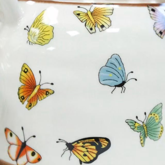 KDMK Ceramic Floral Butterfly Teapot Set with Infuser and 6 Cups in Multicolour