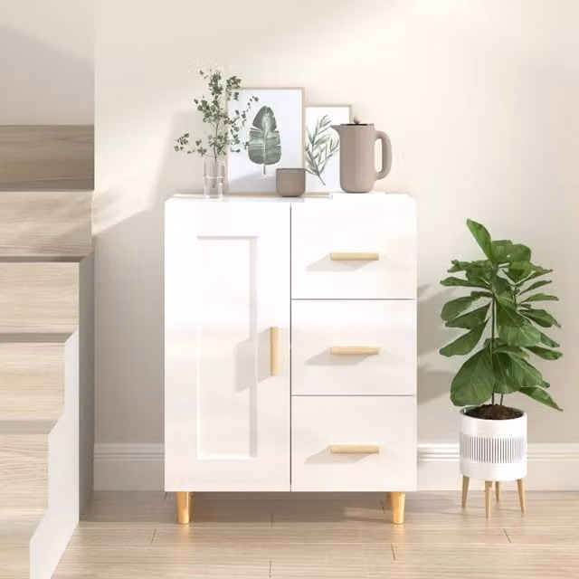 Berkfield Home High Gloss White Sideboard in Engineered Wood W/D/H: 69.5 x 34 x 90 cm