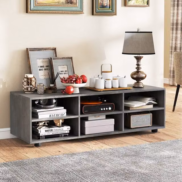 Costway Modern 6-Cubby TV Stand Console Table in Grey Matt