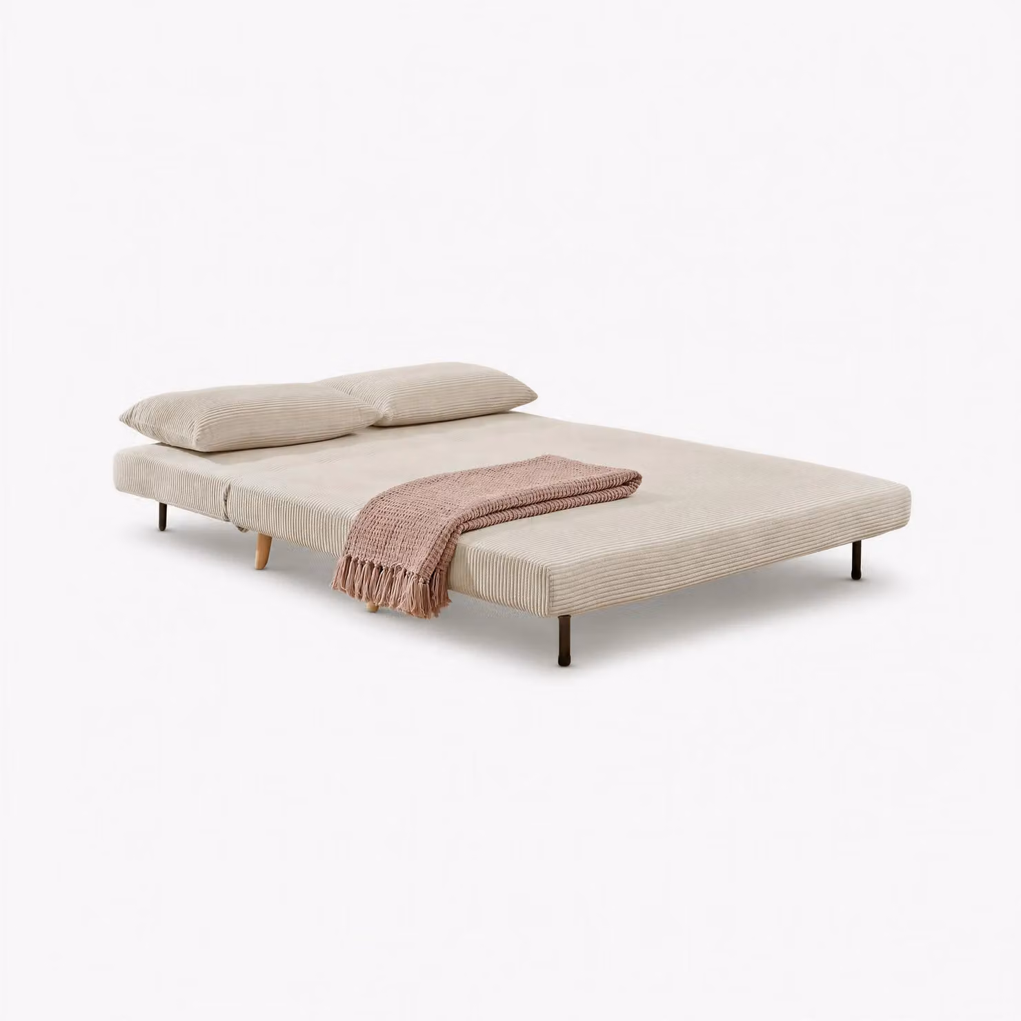 FurnitureboxUK Bobby Cream Beige Jumbo Cord Double Folding Sofa Bed with Solid Wood Frame and Scatter Cushions, 140 x 200 cm – 2