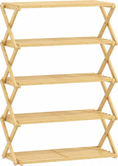 HOMCOM 5-Tier Bamboo Shoe Rack in Beige