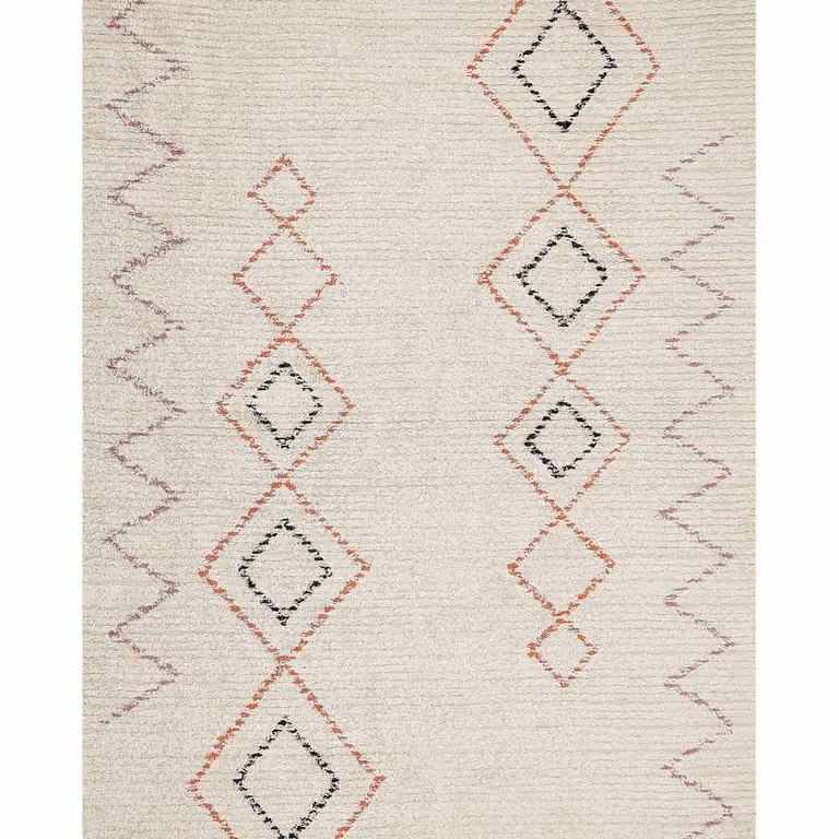 Wyld and Coco Beige Cotton Geometric Hand-Tufted Rectangular Rug W: 140 cm, D: 200 cm