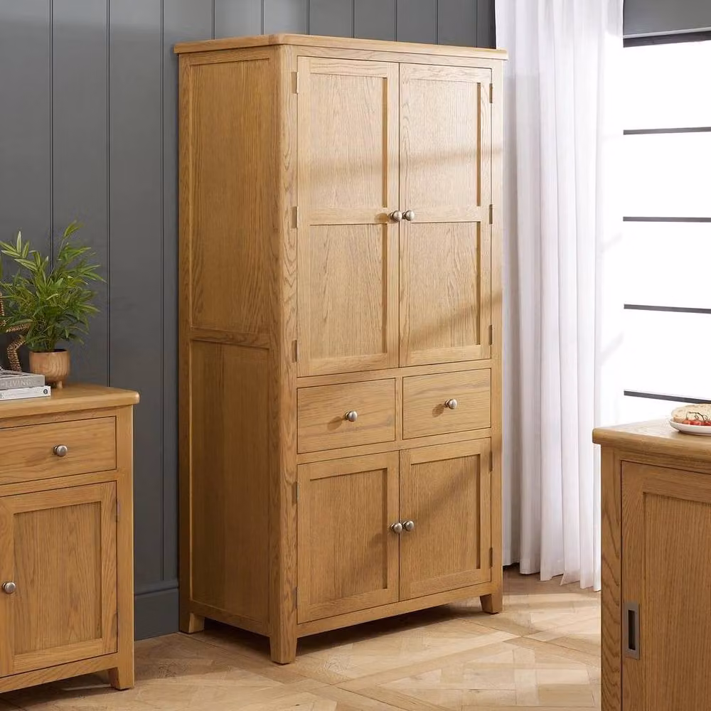 FORGEVIO Cotswold Rustic Smoked Oak Pantry Cupboard in Brown – 3