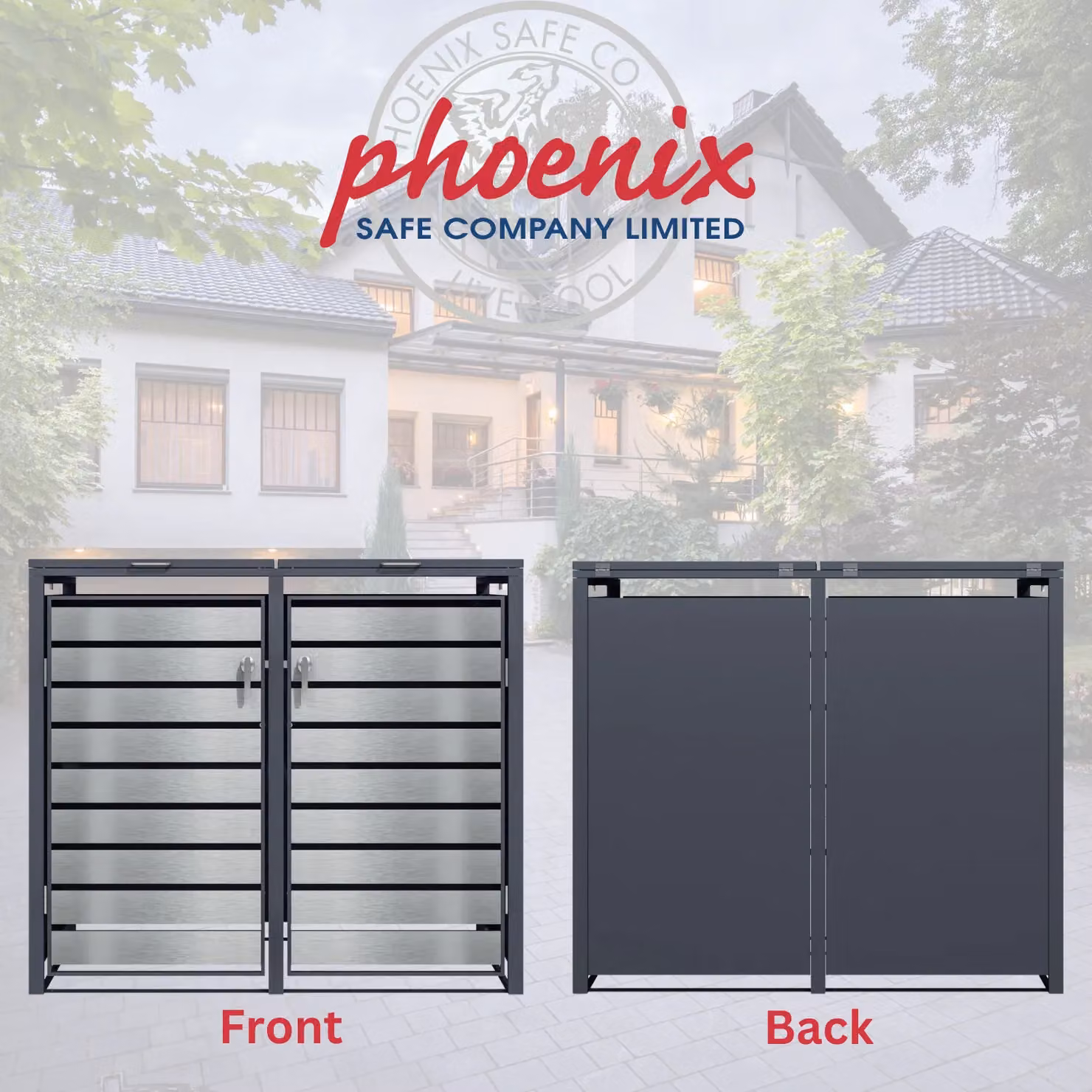 Phoenix Safe Company GB2213ASK Double Wheelie Bin Storage, Silver Effect, W/D/H: 132 x 80 x 116 cm – 4