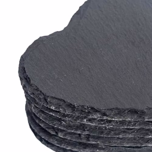 Argon Tableware Heart Shaped Natural Black Slate Coasters, 6 Piece Set, Diameter: 10 cm – 3