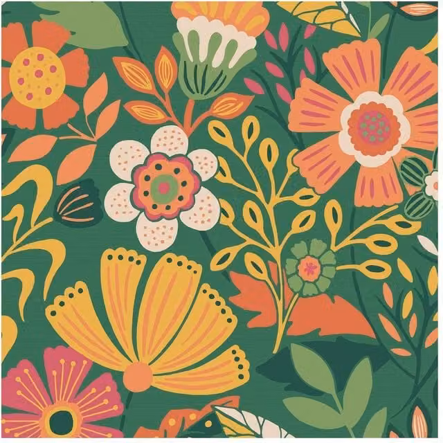 Oopsy Daisy Envy Botanical Floral Mid-Century Wallpaper in Multicolour, Width: 52 cm, Length: 1000 cm – 1