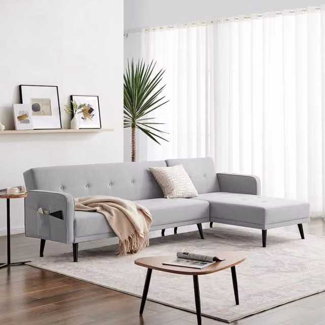 FurnitureboxUK Oscar 3 Seat L Shaped Reversible Upholstered Fabric Chaise Sofa Bed in Grey, W/D/H: 140 x 190 cm